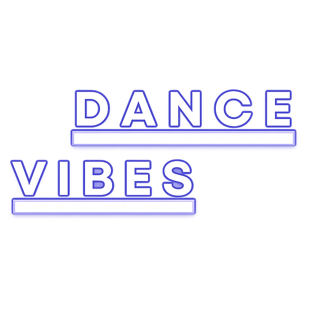 The image features the words DANCE VIBES in bold, blue outlined letters. Each word is underlined with a thick blue line, and the background is plain white.